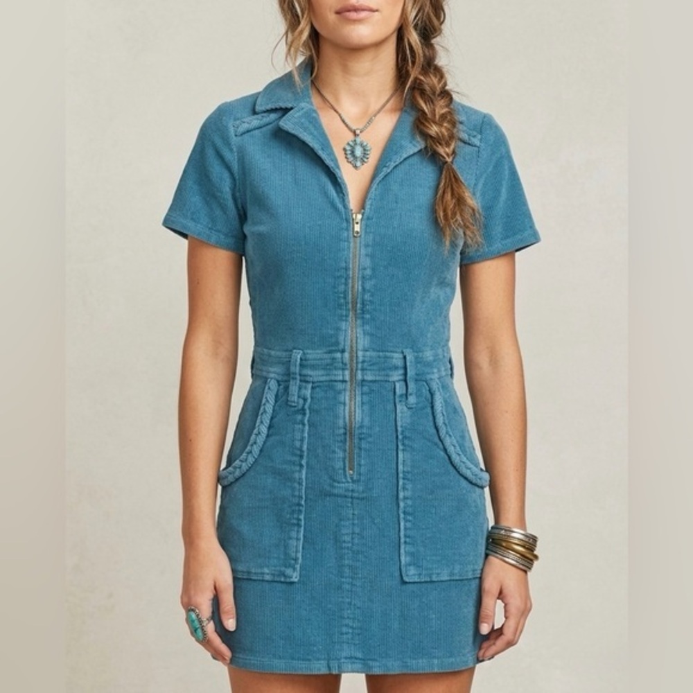 SHOW ME YOUR MUMU Outlaw Mini Dress In Jade Corduroy